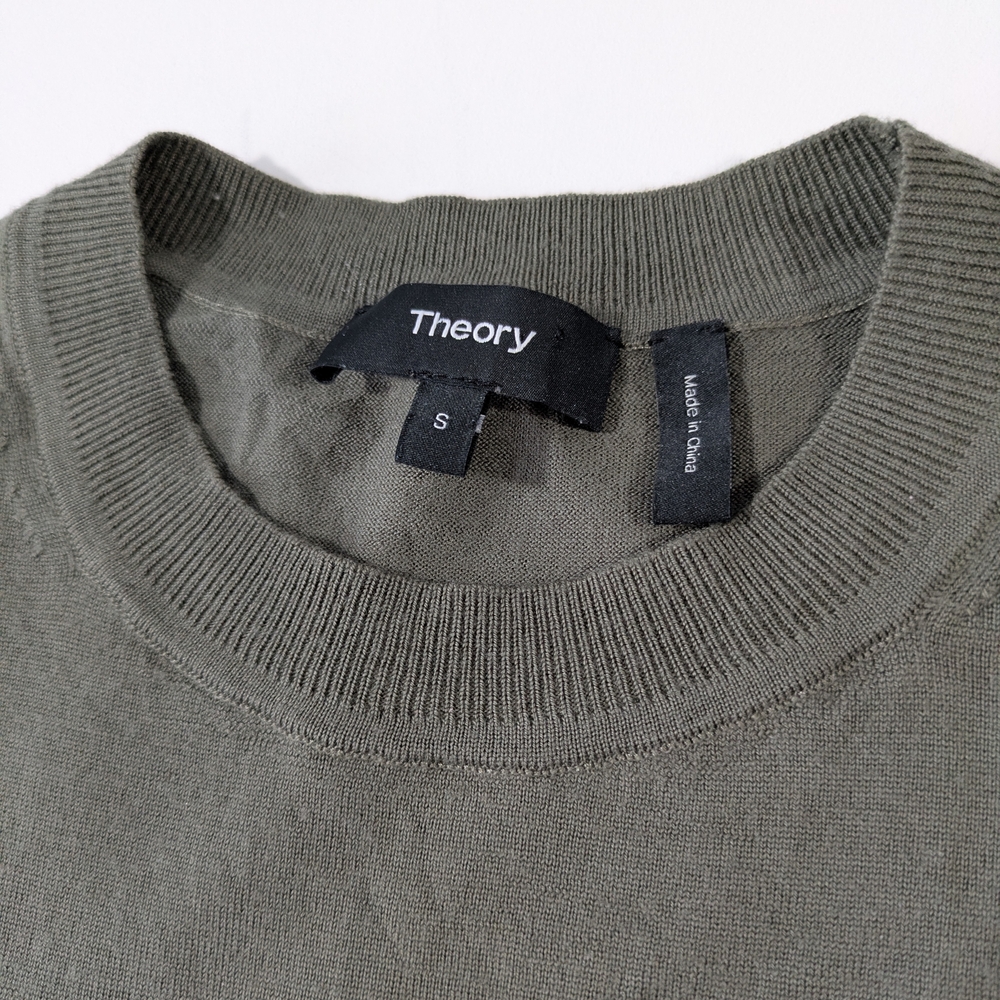 Theory Regal Wool Olive and Khaki Colorblock Short Sleeve Men's Shirt Size S - Picture 3 of 9